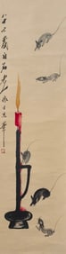 QI BAISHI (1864-1957), ATTRIBUTED TO,??IVE MICE STEALING OIL