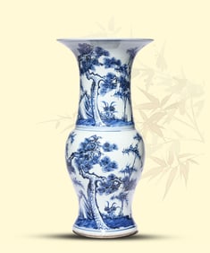 A BLUE AND WHITE 'THREE FRIENDS OF WINTER' BEAKER VASE