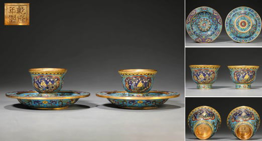 A GROUP OF CLOISONNé ENAMEL 'RESERVED PANEL FIGURE SCENE' CUP STANDS