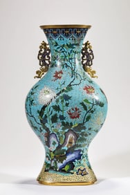 A CLOISONNé ENAMEL 'BUTTERFLIES AMONG FLOWERS' VASE