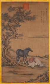 GIUSEPPE CASTIGLIONE (1688-1766), ATTRIBUTED TO, PAIR OF STEEDS