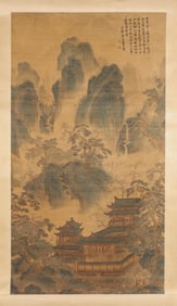 TANG YIN (1470-1524), ATTRIBUTED TO, LANDSCAPE WITH PAVILIONS