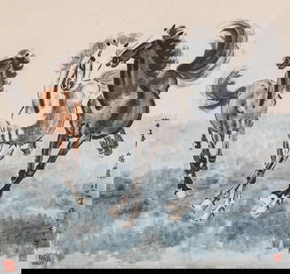 XU BEIHONG (1895-1953), ATTRIBUTED TO, GALLOPING HORSES: XU BEIHONG (1895-1953), ATTRIBUTED TO, GALLOPING HORSES Dimensions: Width: 99cm (38.98in) x Height: 103cm (40.55in). All measurements are approximate. Azaya Art Gallery is delighted to showcase our me