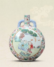 A FAMILLE-ROSE 'RESERVED PANEL FIGURE SCENE' MOONFLASK