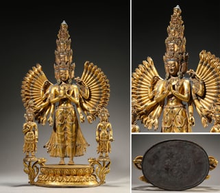 A GILT-BRONZE THOUSAND-ARMED BUDDHA