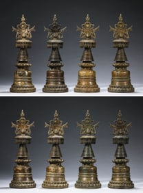 A GROUP OF TIBETAN KADAM-STYLE ALLOY COPPER STUPAS
