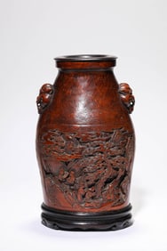 A BAMBOO CARVED 'SCHOLARS UNDER PINE WITH POEM' VASE
