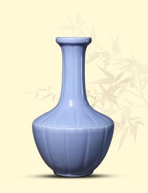 A SKY-BLUE GLAZED MELON-FORM VASE