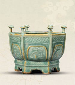 A CELADON HEXAGONAL CENSER