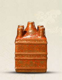 A CORAL-GROUND 'LOTUS WITH GOLD TRACES' VASE