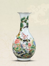 A FAMILLE-ROSE 'BIRDS AND FLOWERS WITH POEM' VASE