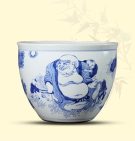 A BLUE AND WHITE 'FIVE SONS' JAR
