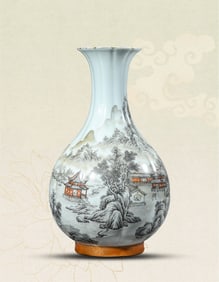 A BLACK 'LANDSCAPE AND FIGURES' VASE