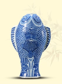 A BLUE AND WHITE FISH-FORM VASE