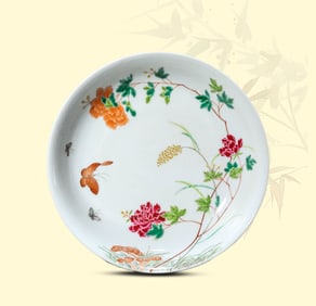 A FAMILLE-ROSE 'BUTTERFLIES AMONG FLOWERS' DISH