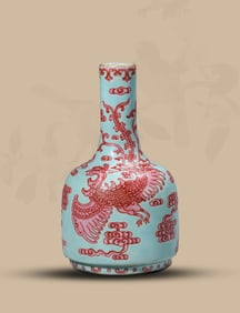 A TURQUOISE-GROUND IRON-RED GLAZED BELL-FORM VASE