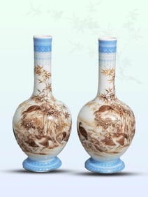 AN ENAMEL 'BAMBOO' BULBOUS VASE