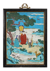 A CLOISONNé ENAMEL 'FU LU SHOU' WALL PANEL