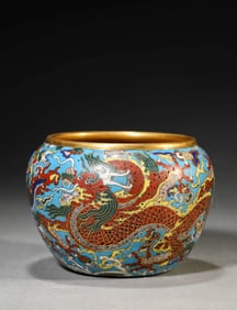 A CLOISONNé ENAMEL 'DRAGON IN WAVES' JAR