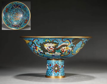A CLOISONNé ENAMEL 'DRAGON AND PHOENIX' STEM BOWL