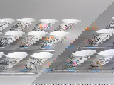 A SET OF ENAMEL 'TWELVE FLOWER GODDESSES' CUPS
