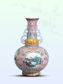 A PINK-GROUND YANGCAI 'PASSIONFLOWERS' VASE