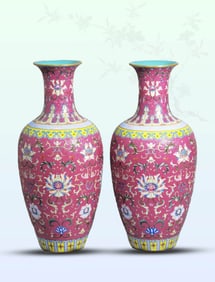 A RUBY RED-GROUND YANGCAI 'FLORAL' VASE