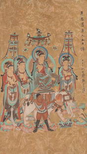 ZHANG DAQIAN (1899-1983), ATTRIBUTED TO, BODHISATTVA FROM MOGAO CAVES: ZHANG DAQIAN (1899-1983), ATTRIBUTED TO, BODHISATTVA FROM MOGAO CAVES Dimensions: Width: 65.5cm (25.79in) x Height: 120cm (47.24in). All measurements are approximate. Azaya Art Gallery is delighted to