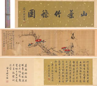 ZHANG DAQIAN (1899-1983), ATTRIBUTED TO, CAMELLIAS, BAMBOO AND BUTTERFLIES