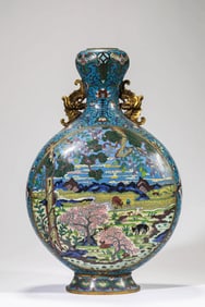 A CLOISONNé ENAMEL 'HERDING SCENE' MOONFLASK