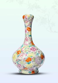 A FAMILLE-ROSE 'HUNDRED FLOWERS' GARLIC-HEAD VASE