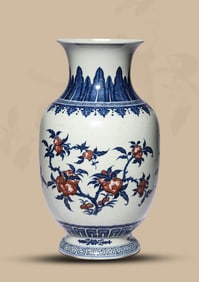 A BLUE AND WHITE AND UNDERGLAZE-RED 'FU LU SHOU' VASE