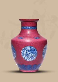 A RUBY RED-GROUND 'FIVE BATS AND PHOENIX MEDALLIONS' VASE
