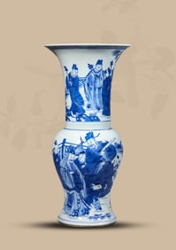 A BLUE AND WHITE 'FIGURE SCENE' JAR