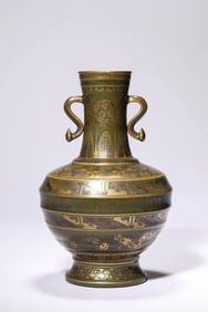 A TEA-DUST GLAZED AND GILT VASE