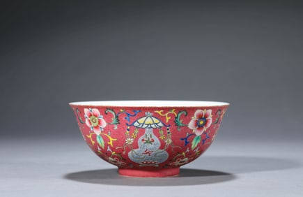 A RUBY RED-GROUND FAMILLE-ROSE 'FLORAL' BOWL