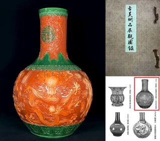 A RED-GROUND 'TWELVE ZODIAC' GLOBULAR VASE