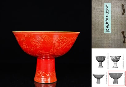 AN EXTERIOR RED, INTERIOR GREEN 'DRAGON AND PHOENIX' STEM BOWL