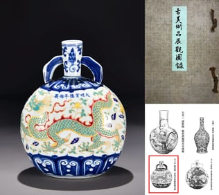 A BLUE-AND-WHITE WUCAI 'DRAGON' MOONFLASK