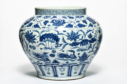 A BLUE-AND-WHITE 'INTERLOCKING FLOWERS' JAR