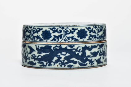 A BLUE-AND-WHITE 'FLOWERS AND DRAGON' COVERED BOX