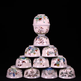 A SET OF DOUCAI 'FLOWER MONTH' CUPS
