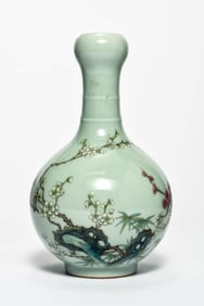 A FAMILLE ROSE 'PLUM BLOSSOMS' GARLIC HEAD SHAPED VASE