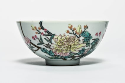 A FAMILLE ROSE 'PEONY AND BUTTERFLIES' BOWL