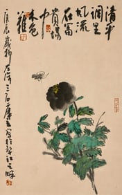 ZENG MI (1935-2022), ATTRIBUTED TO, FLOWERS AND BUTTERFLY