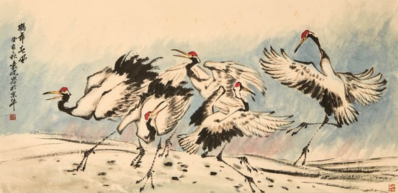 YUAN XIAOCEN (1915-2008), ATTRIBUTED TO, CRANES DANCING IN SPRING