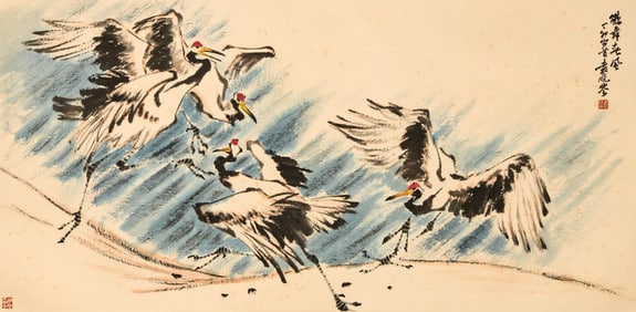YUAN XIAOCEN (1915-2008), ATTRIBUTED TO, CRANES DANCING IN SPRING