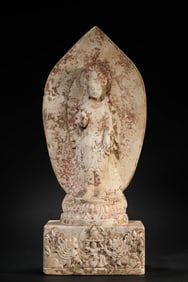 A WHITE MARBLE STANDING FIGURE OF GUANYIN