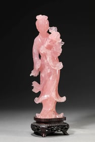A ROSE QUARTZ CARVING OF  LADY
