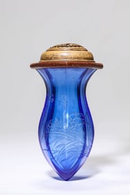 A SAPPHIRE-BLUE GLASS CRICKET JAR